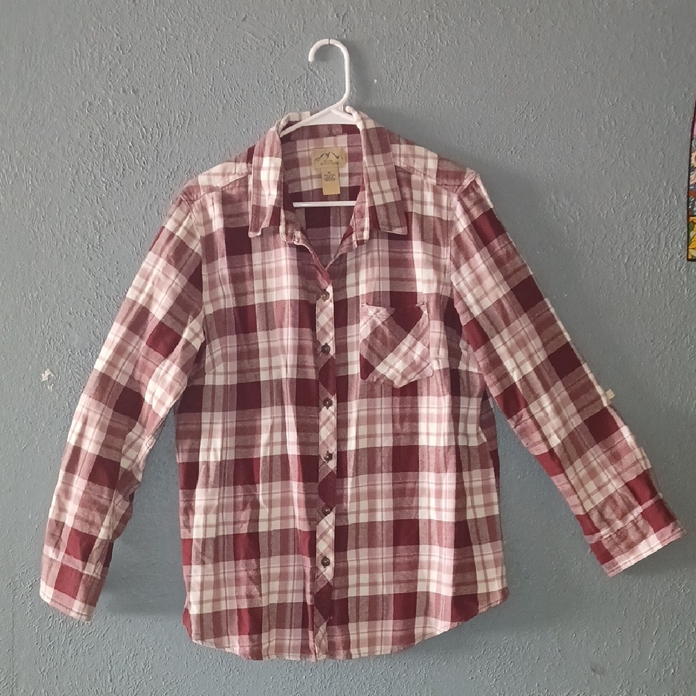 Plaid Button Down Shirt - Red and White